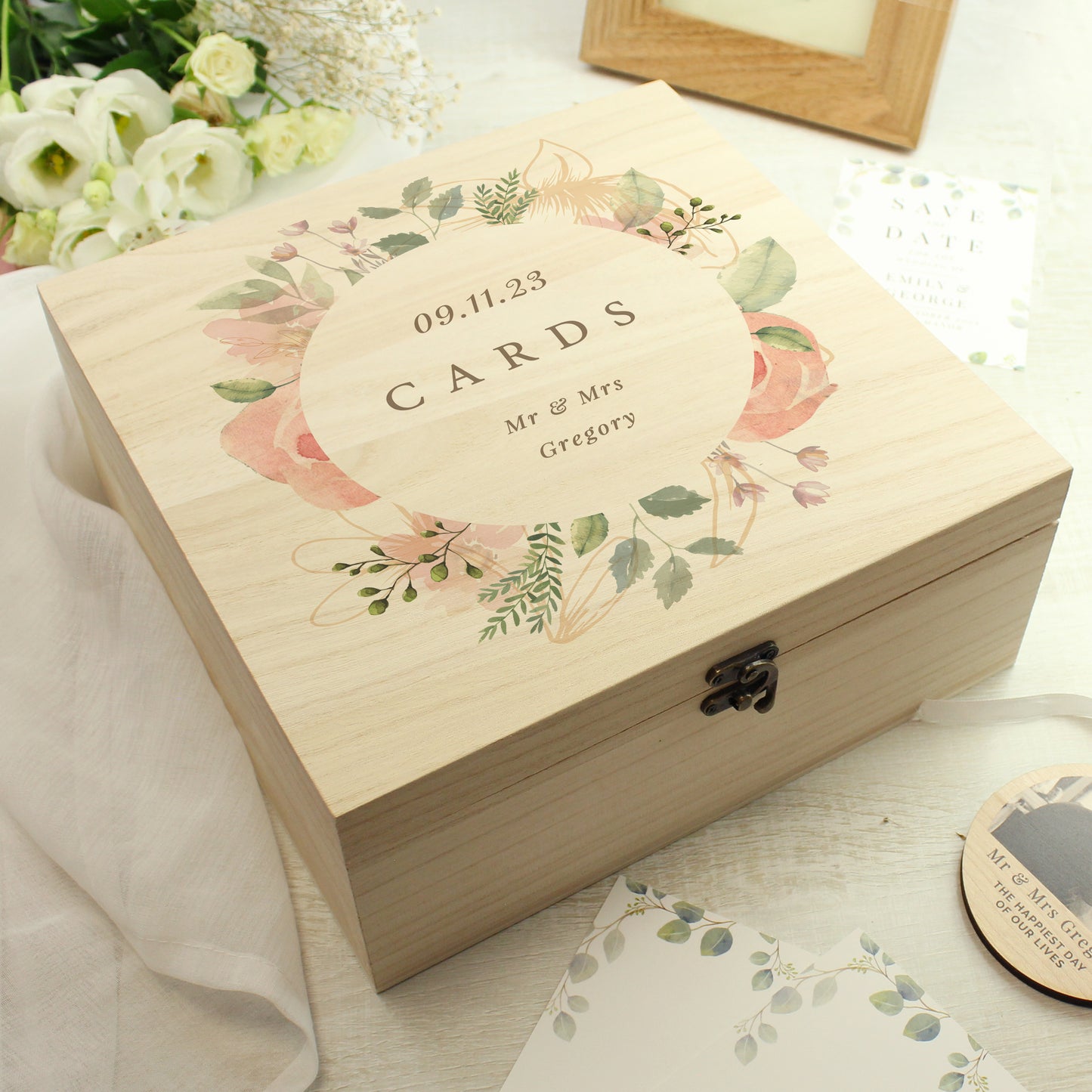 Personalised Floral Watercolour Wooden Keepsake Box