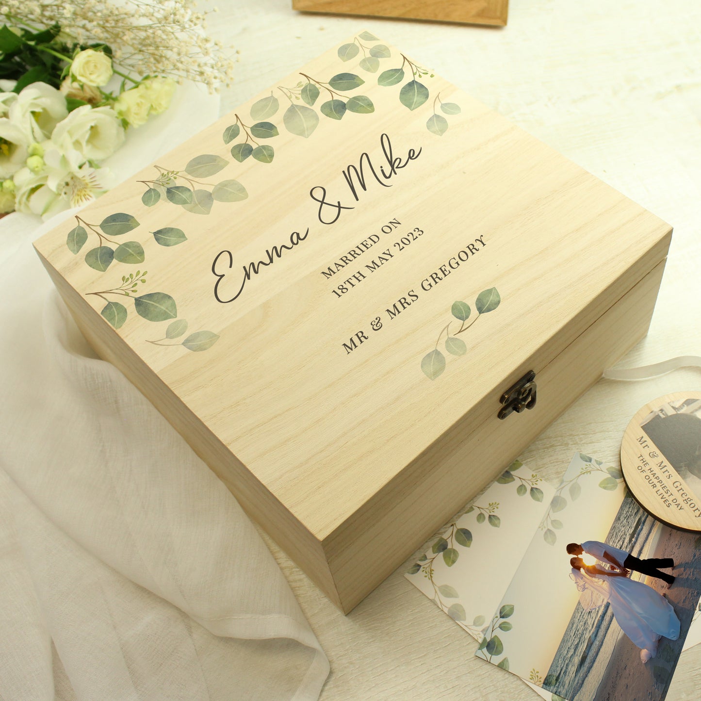 Personalised Botanical Wooden Keepsake Box