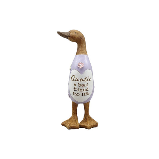 Lilac Auntie wooden duck ornament with flowers