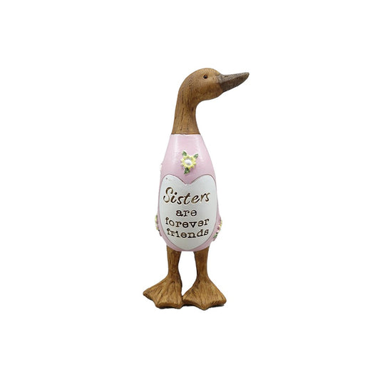 Pink sister wooden duck ornament with flowers