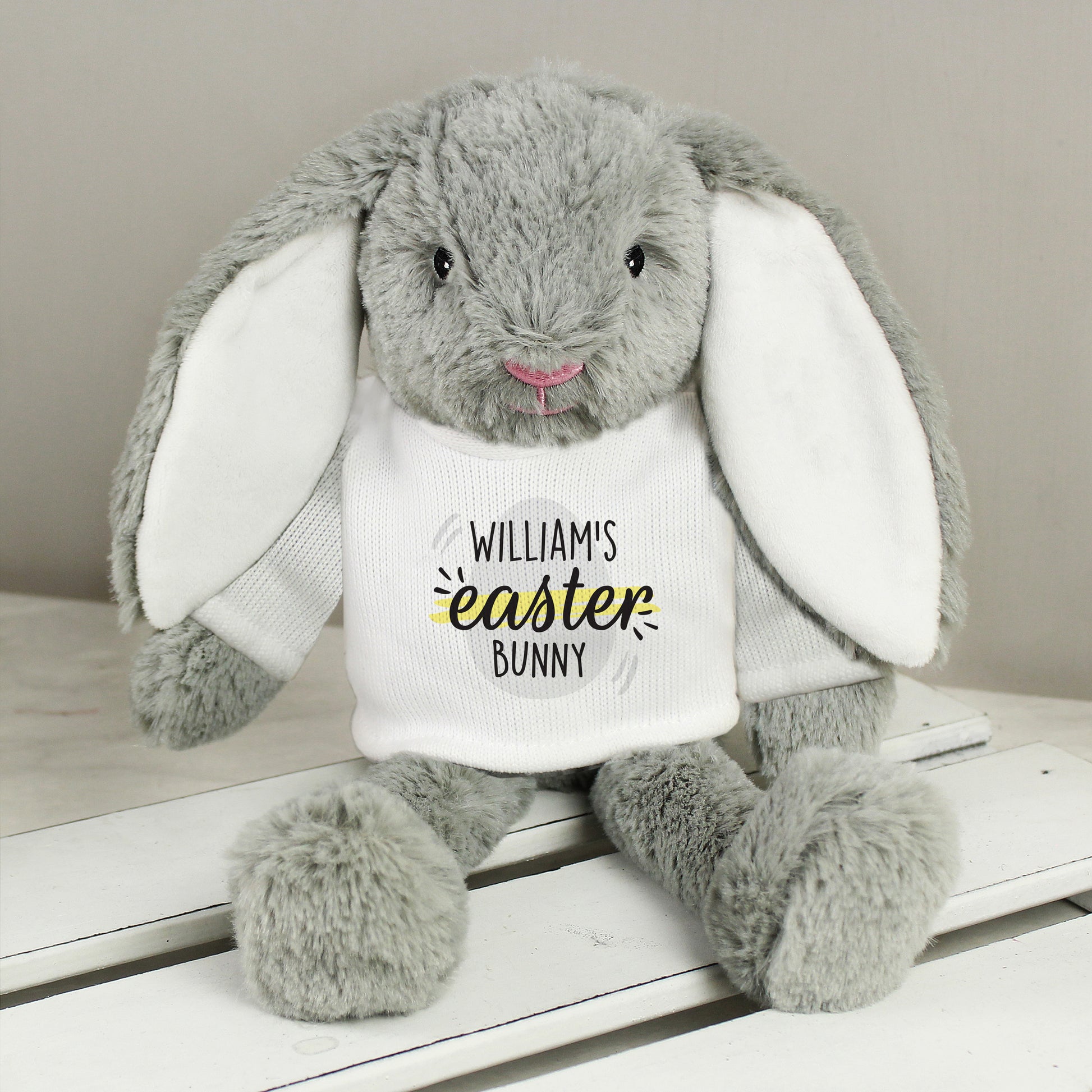 Easter Bunny with Personalised T-Shirt showing text - William's Easter Bunny.