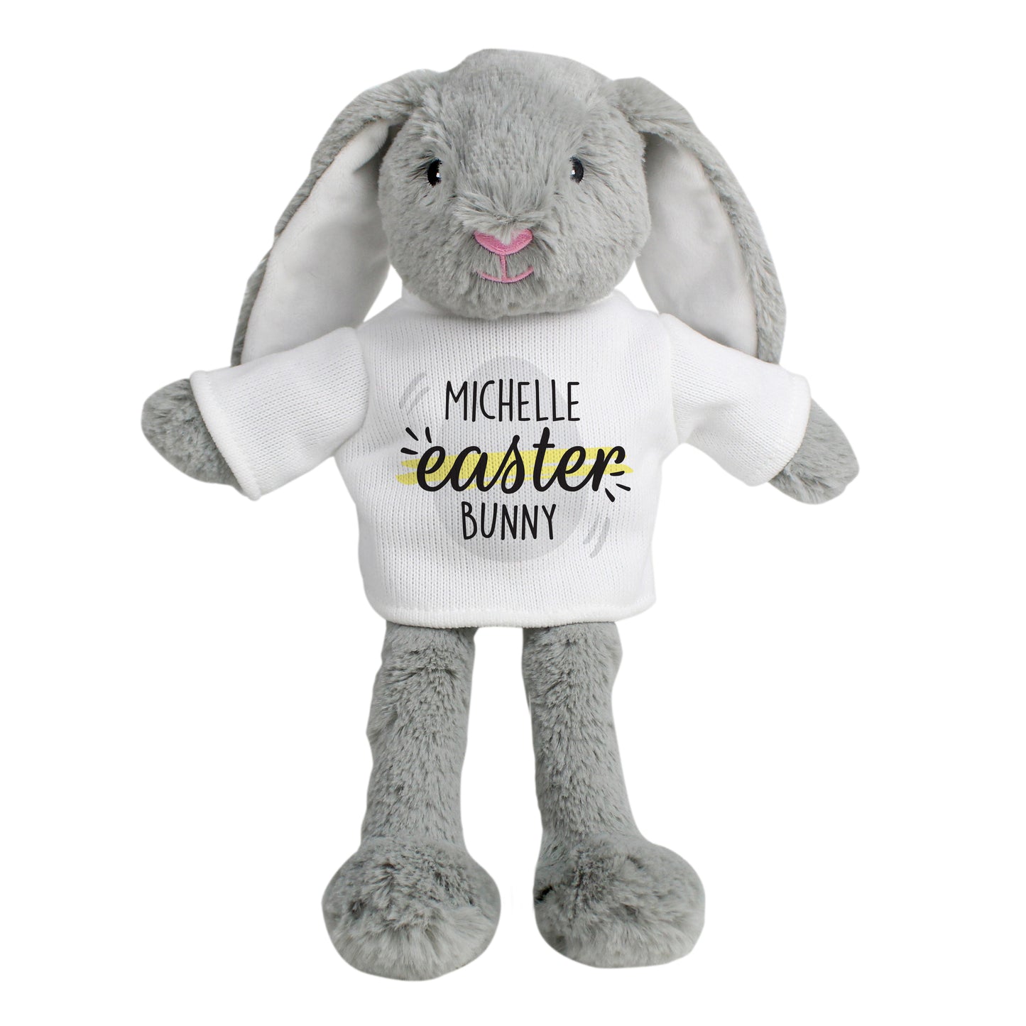 Easter Bunny with personalised T-shirt shown full length.
