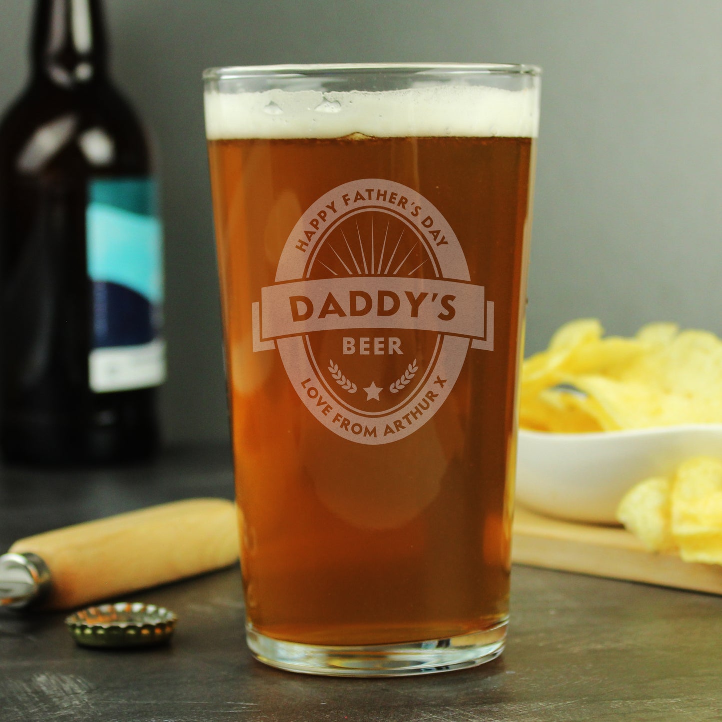 Dad Personalised Pint Glass Displayed In Full