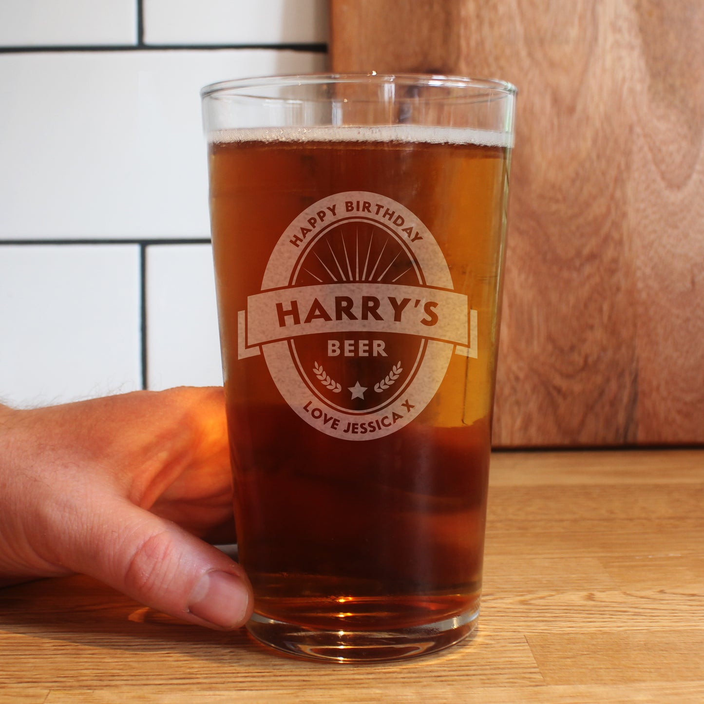 Dad Personalised Pint Glass Displayed In Full