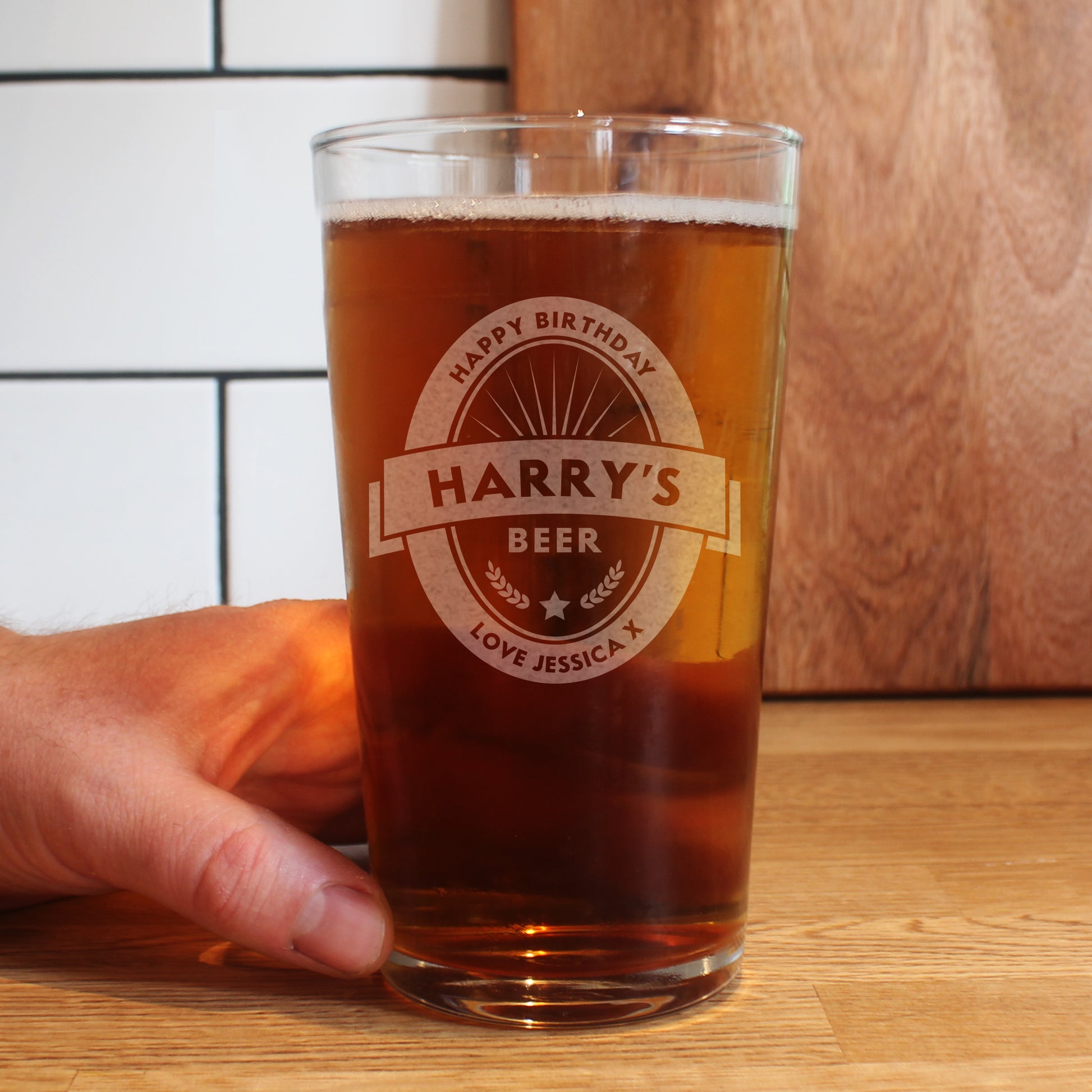 Dad Personalised Pint Glass Displayed In Full
