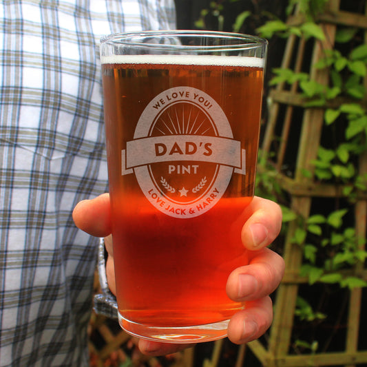 Dad Personalised Pint Glass Displayed In Full