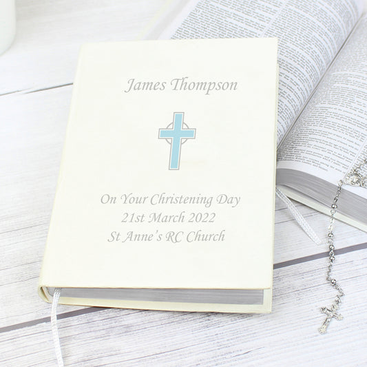 Holy Bible - Eco-friendly Blue Cross Personalised