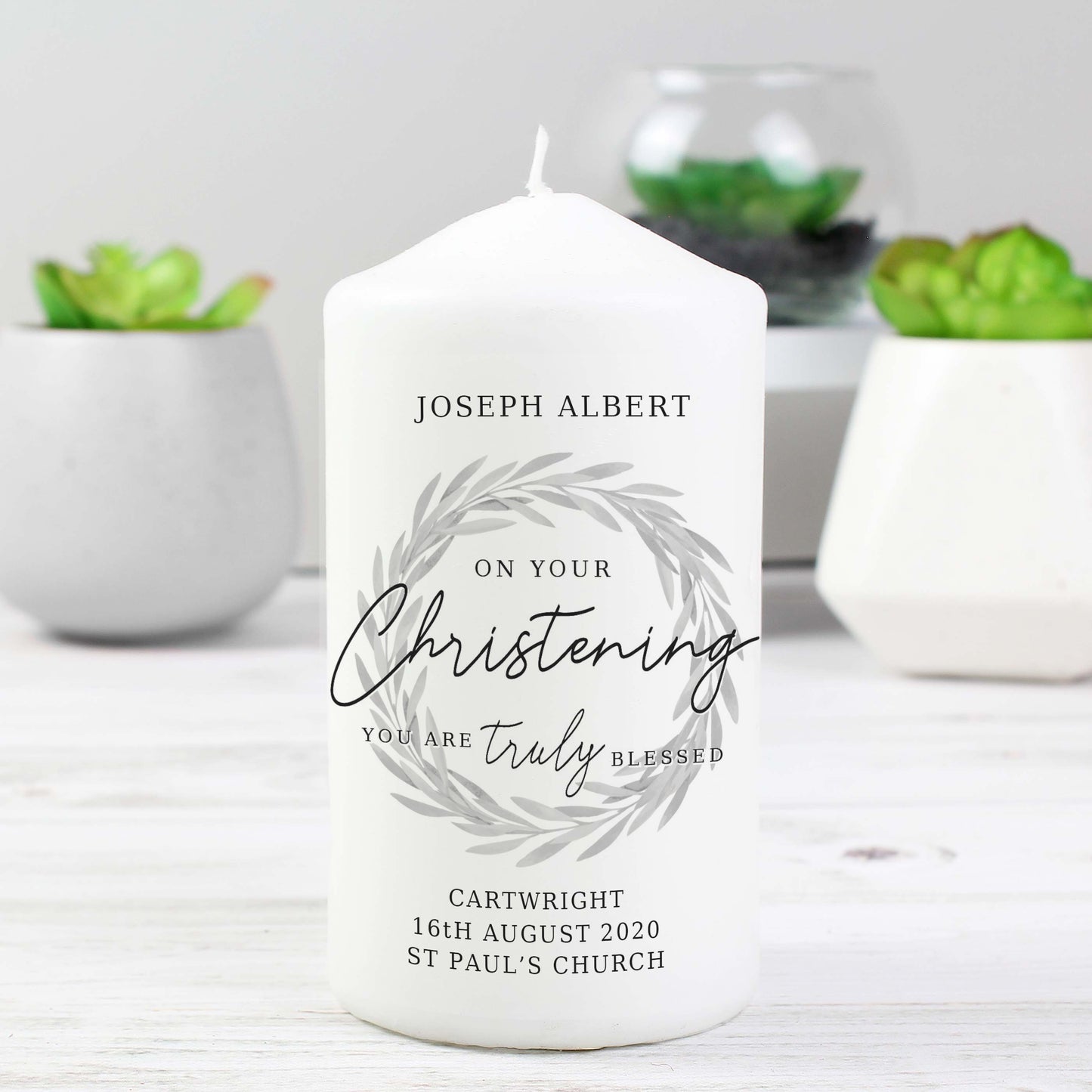 Personalised Christening Pillar Candle