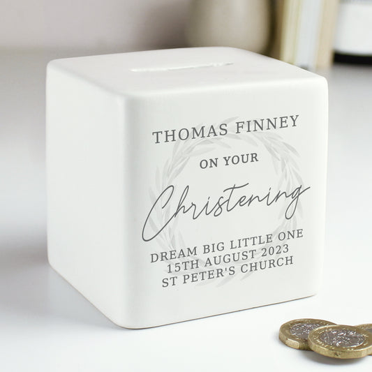Money Box - Christening Ceramic Square Personalised