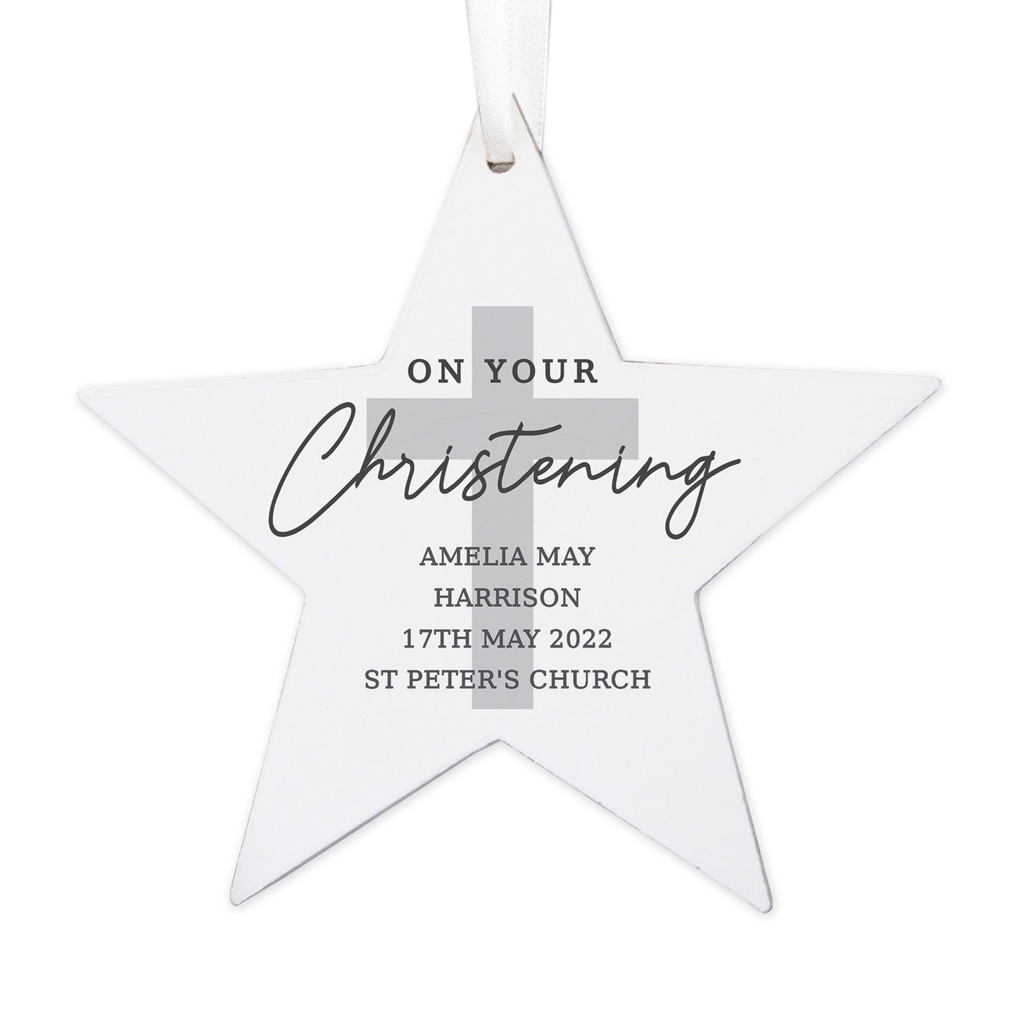 Personalised Christening Wooden Star Decoration
