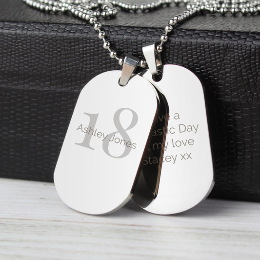 Personalised 18th Stainless Steel Double Dog Tag Necklace