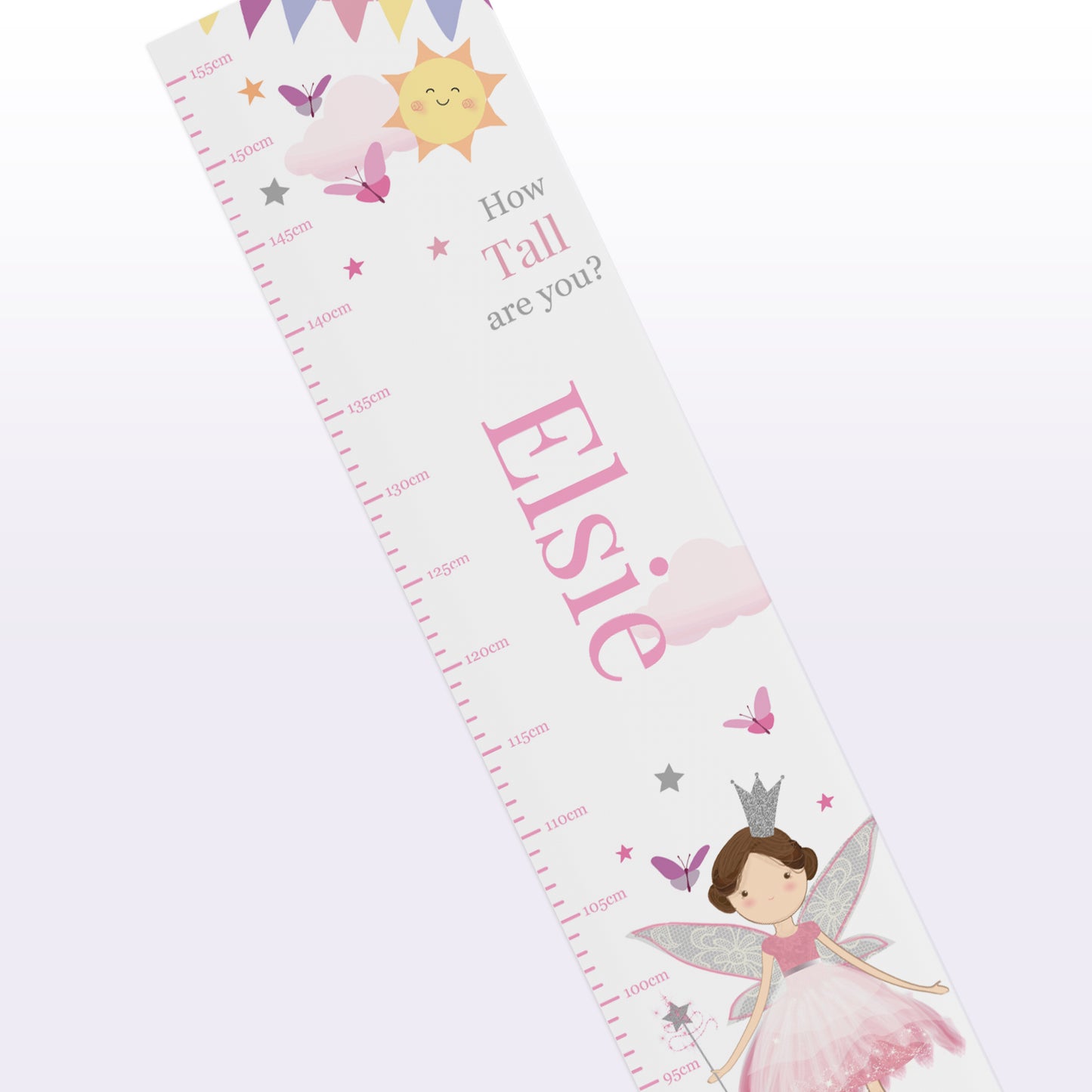 Personalised fairy-themed growth chart with the name 'Elsie' on a white background