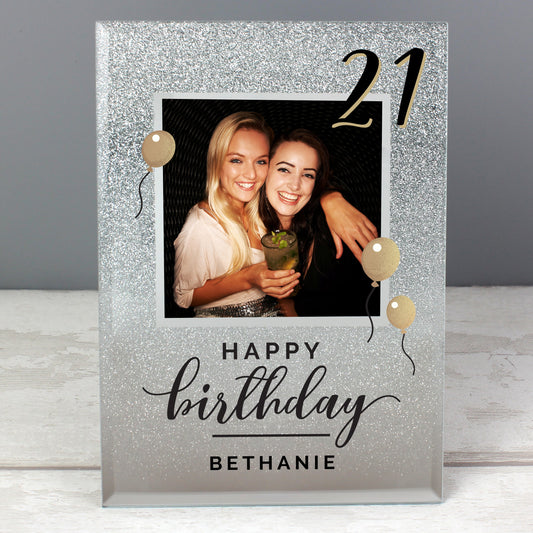 Personalised Any Age Birthday Glitter Glass Photo Frame