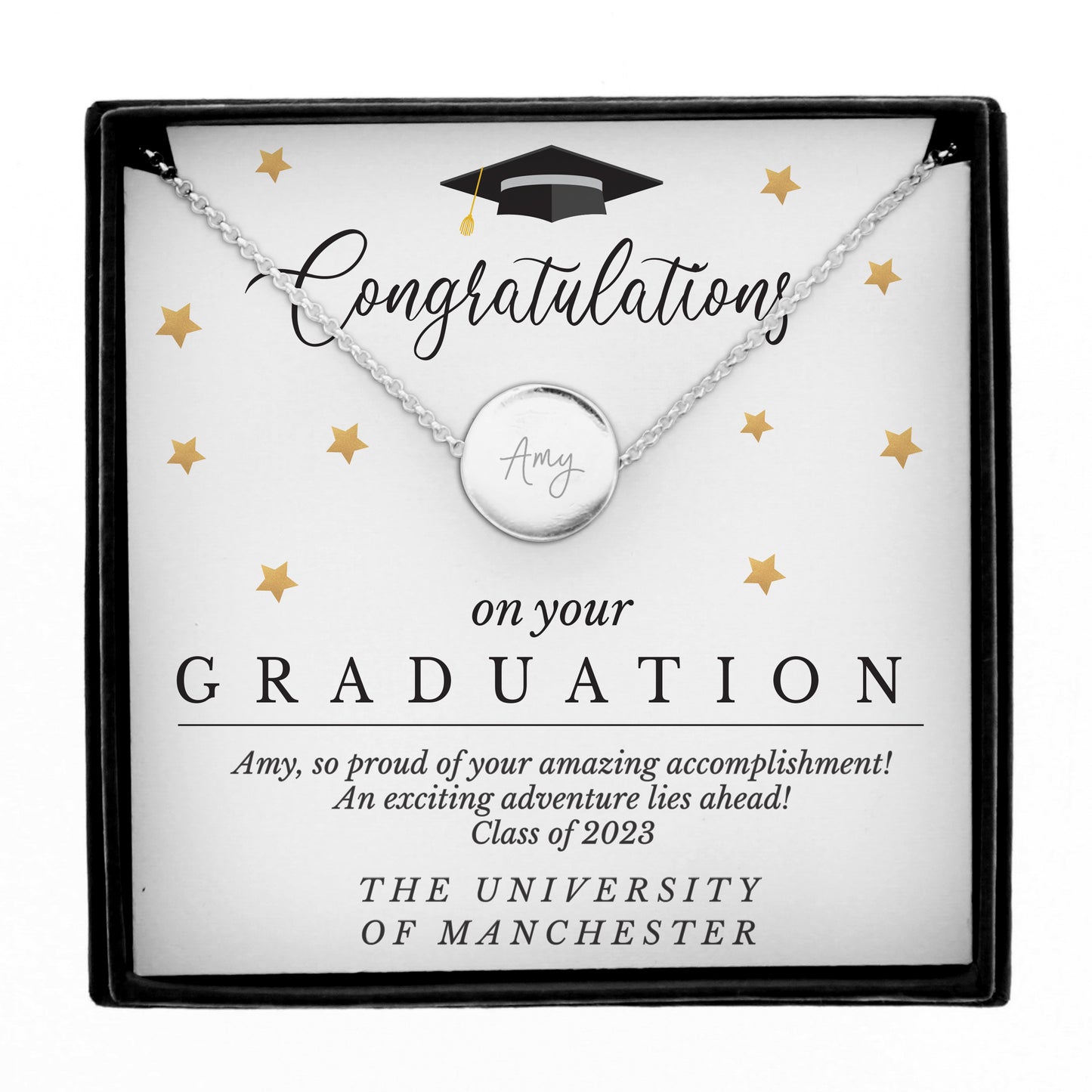 Personalised Graduation Sentiment Silver Tone Necklace & Box