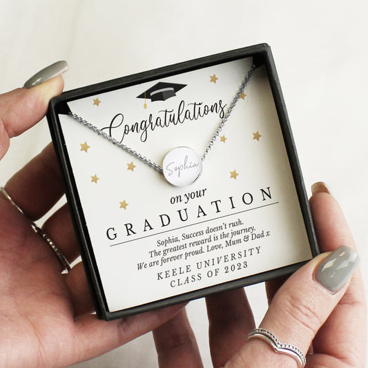 Personalised Graduation Sentiment Silver Tone Necklace & Box