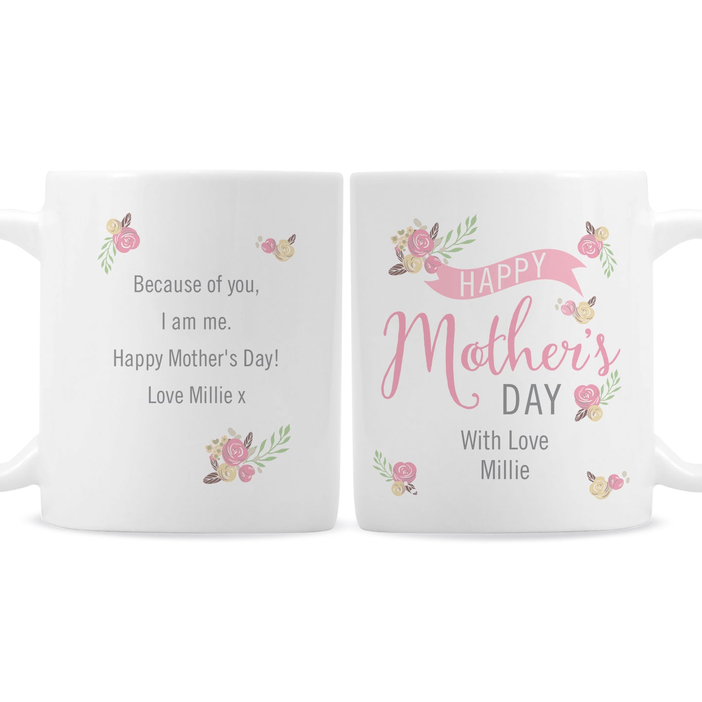 Personalised Mother's Day Mug showing front and back message .