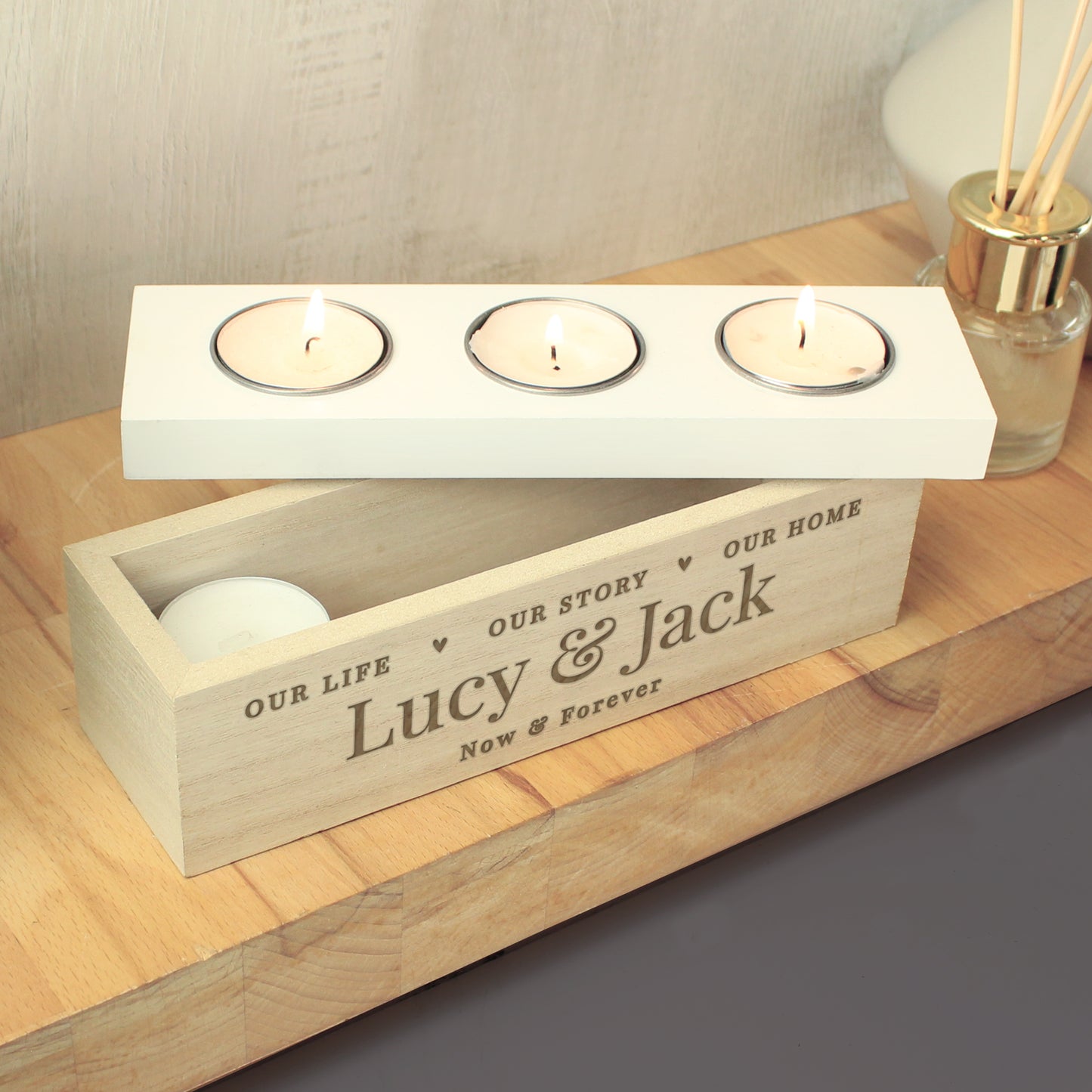 Personalised Our Story Triple Tea Light Box
