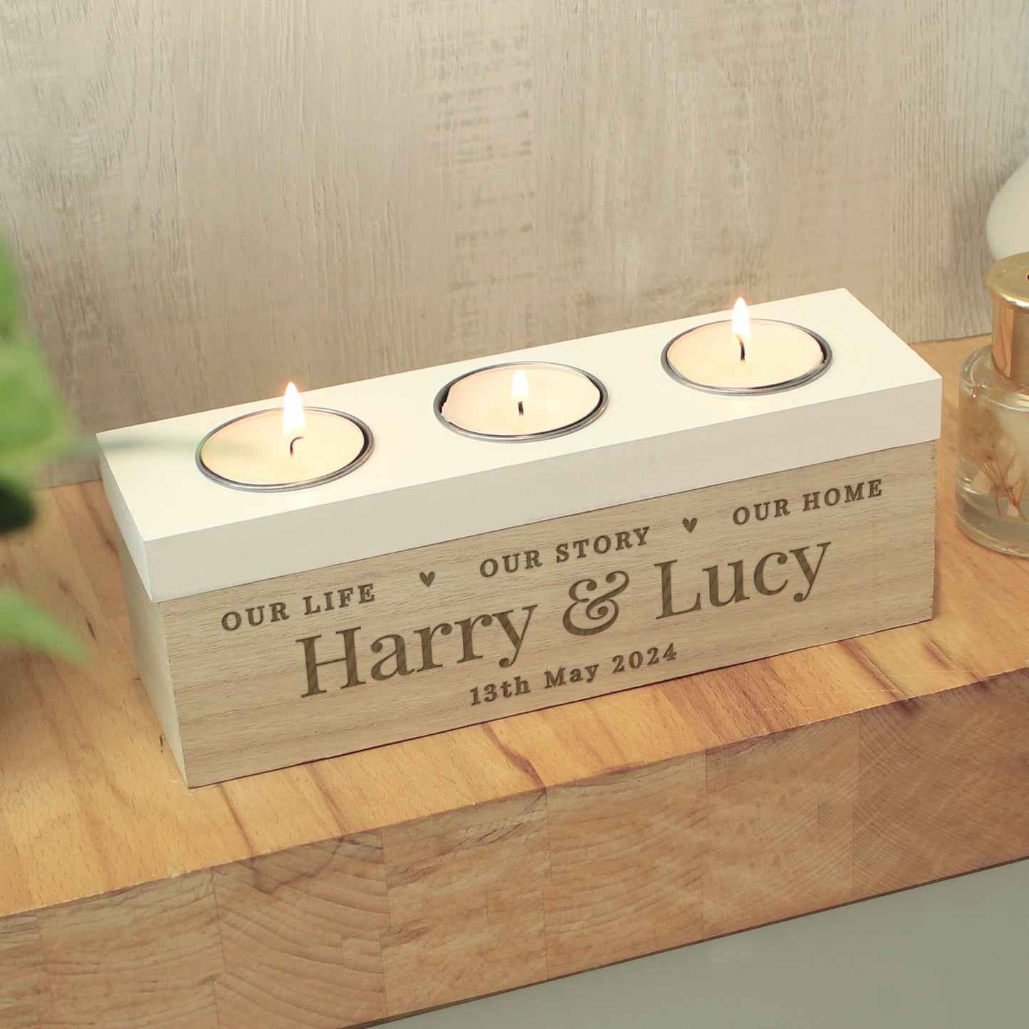 Personalised Our Story Triple Tea Light Box