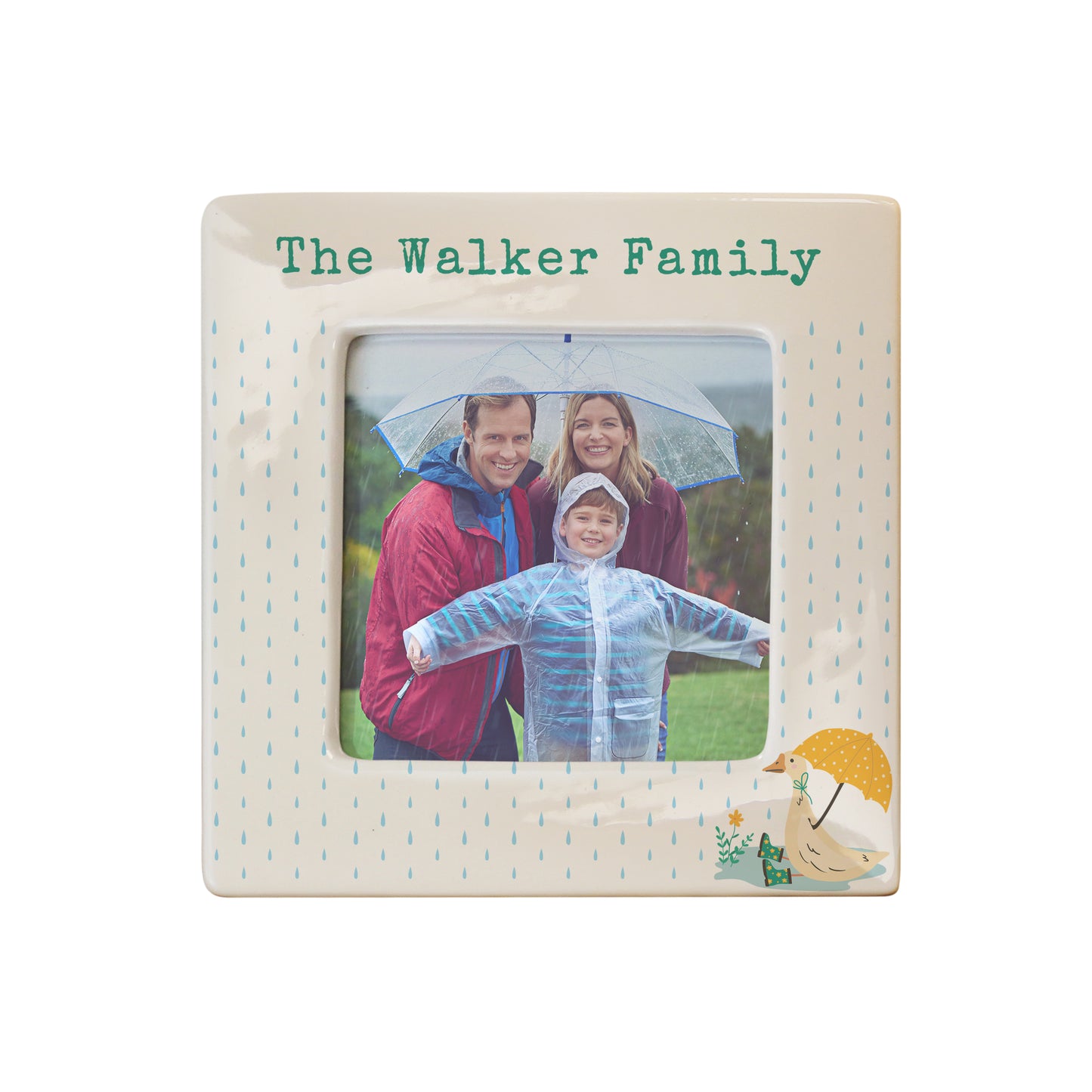 Family photo frame with 'The Walker Family' text and a family picture inside.