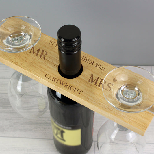 Personalised - Married Couple Wine Glass & Bottle Holder