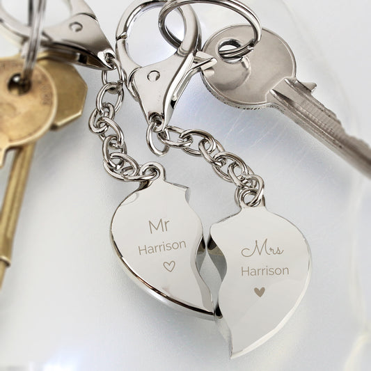 Personalised - Mr & Mrs Two Hearts Keyring