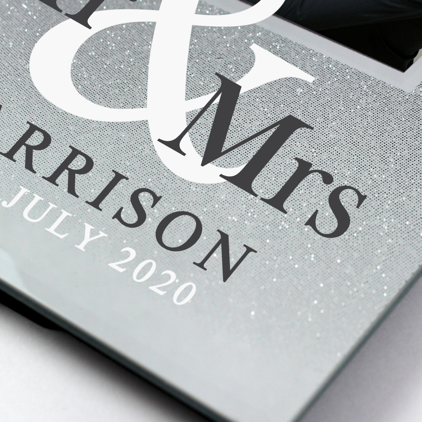 Personalised Mr & Mrs 4x4 Glitter Glass Photo Frame