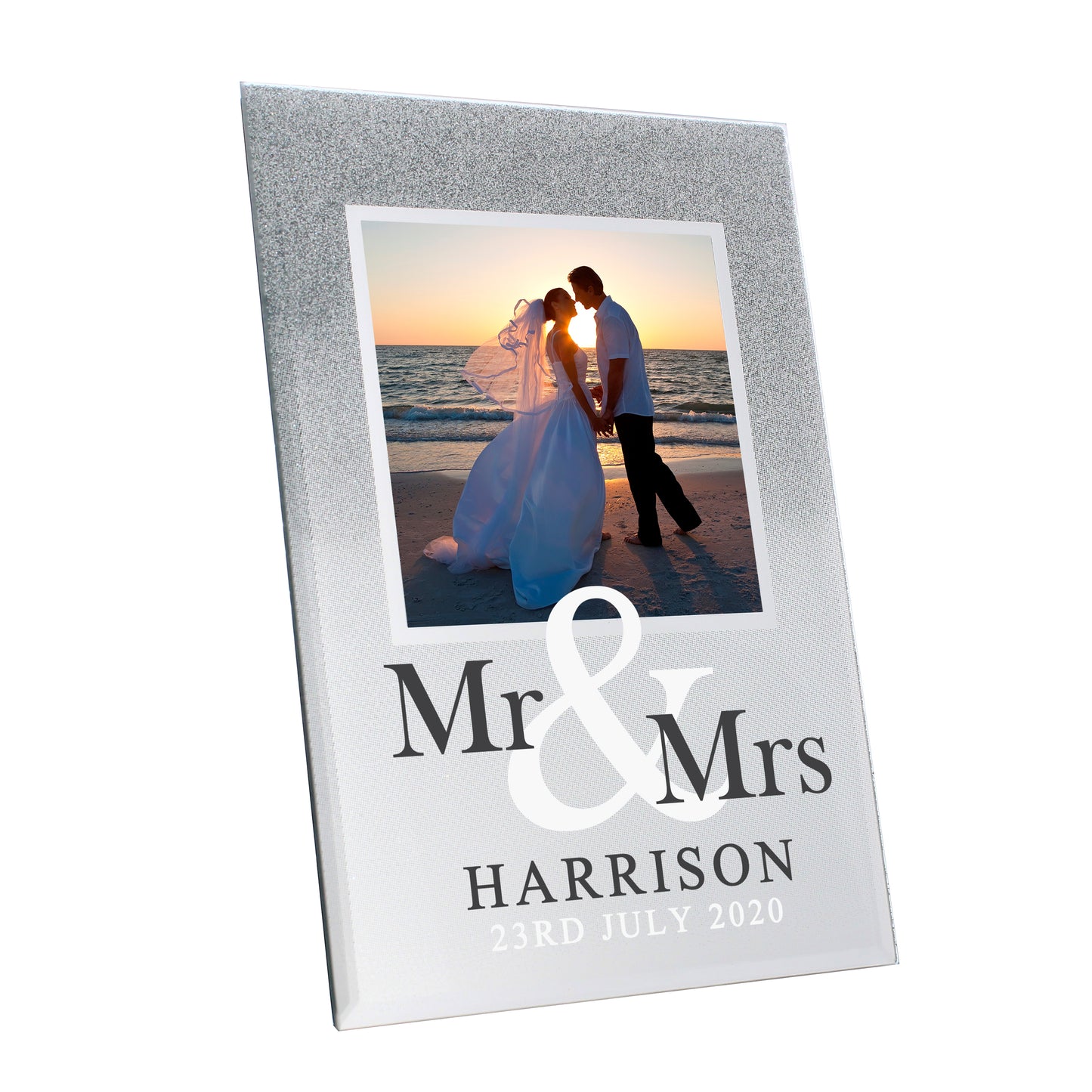 Personalised Mr & Mrs 4x4 Glitter Glass Photo Frame