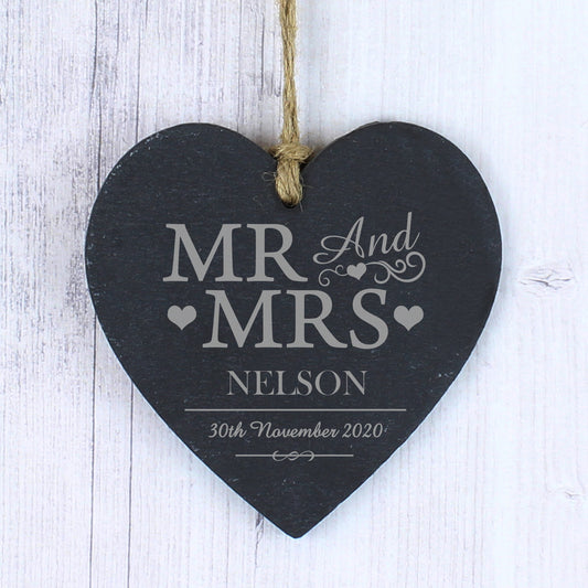 Personalised - Mr & Mrs Slate Heart Decoration