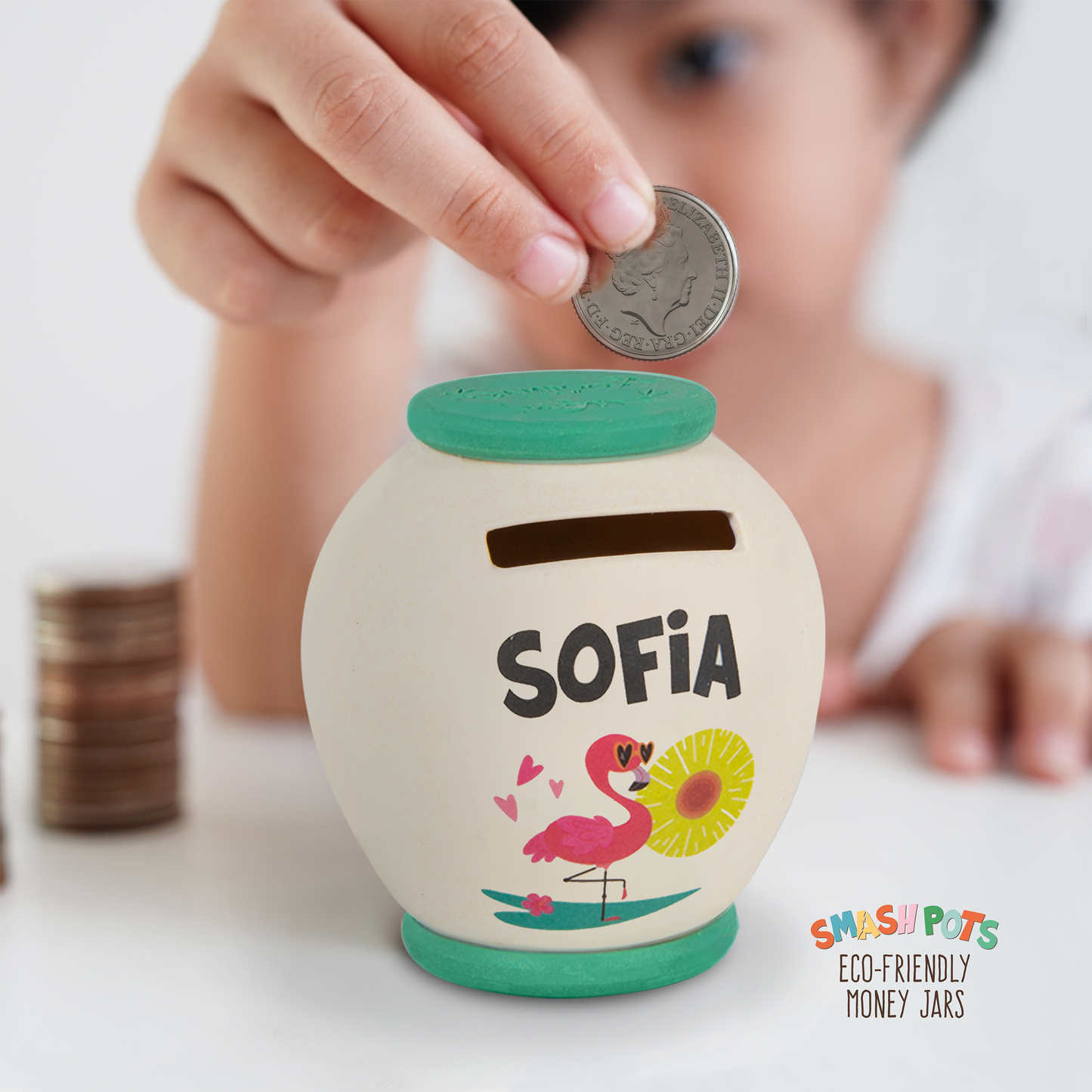 Sofia single use Smash Pot with colourful image. Pot can be composted after use.