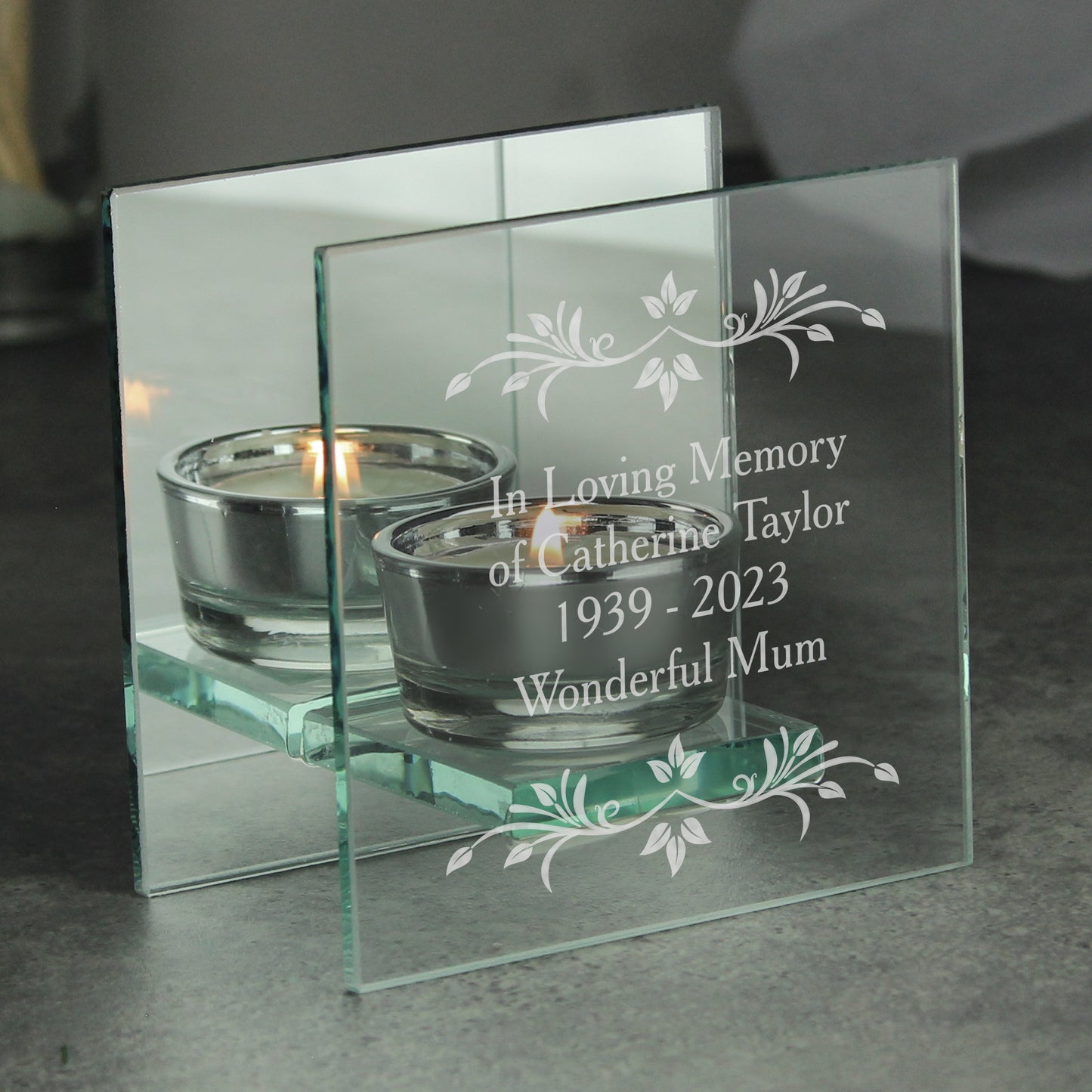 Personalised Mirrored Glass Tea Light Holder