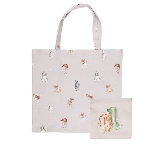 Front image with grey bag featuring dog illustrations