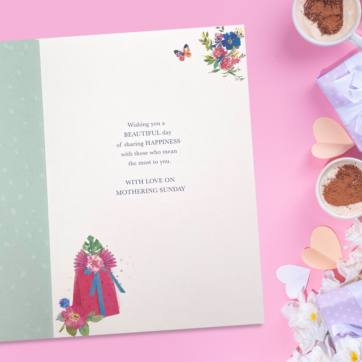 Open Mother's Day Card - Chocolates, Candle & Fizz