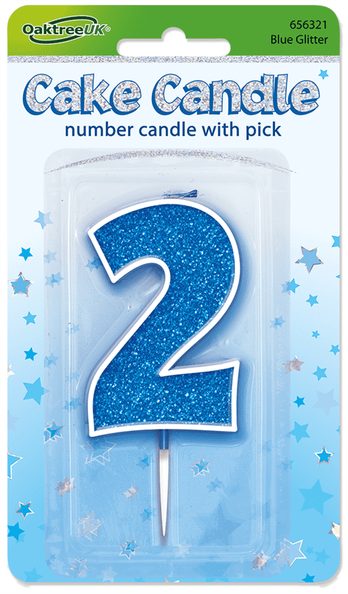 Blue Glitter Cake Candle - Number 2