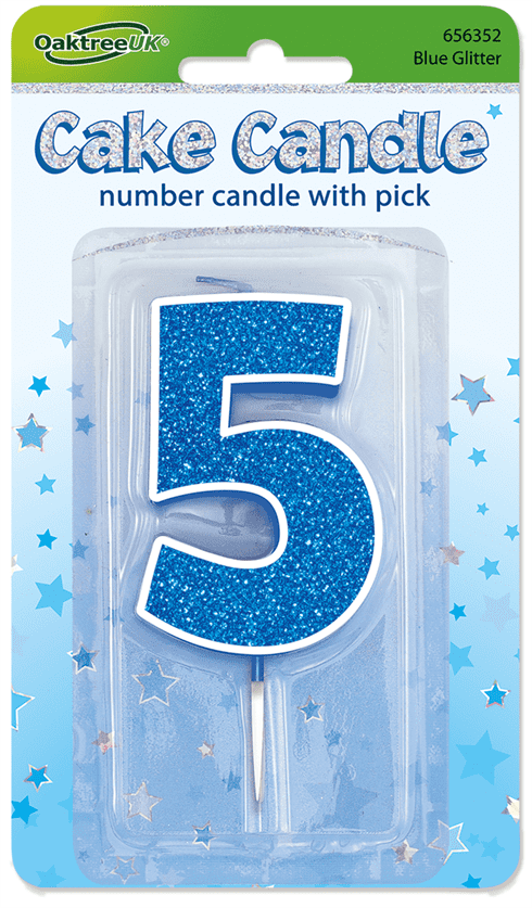 Blue Glitter Cake Candle - Number 5