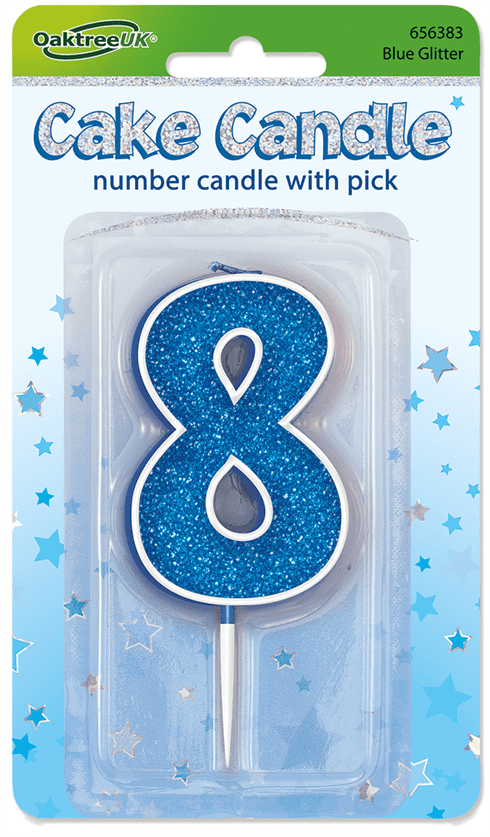 Blue Glitter Cake Candle - Number 8