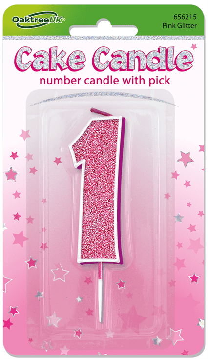 Pink Glitter Cake Candle - Number 1