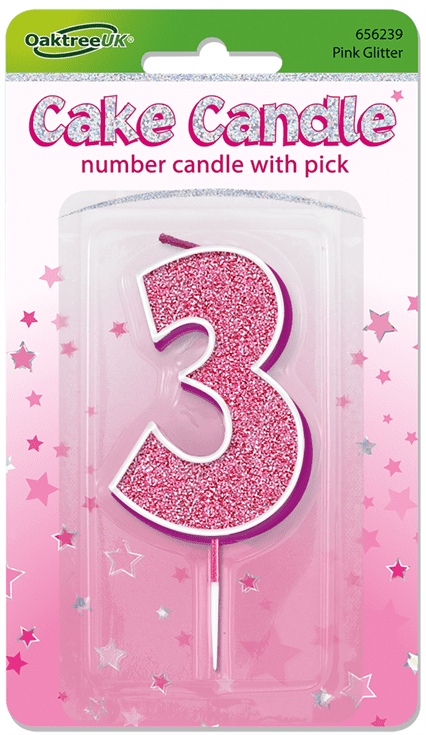 Pink Glitter Candle - Number 3