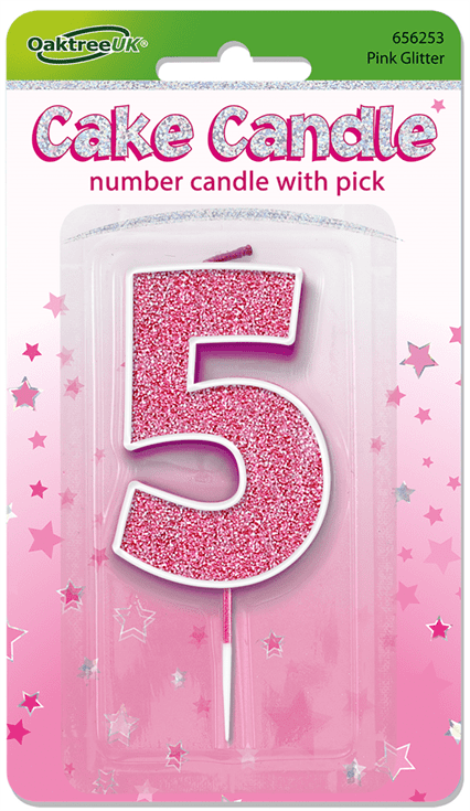 Pink Glitter Cake Candle - Number 5