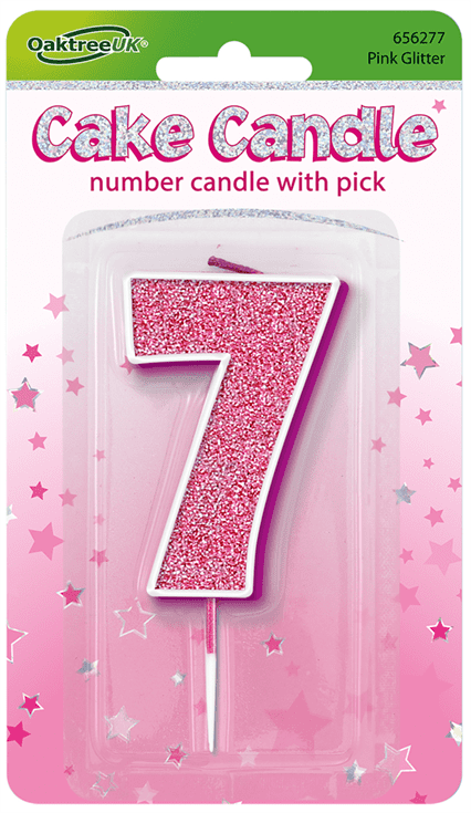 Pink Glitter Cake Candle - Number 7