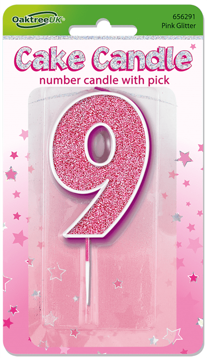 Pink Glitter Candle - Number 9
