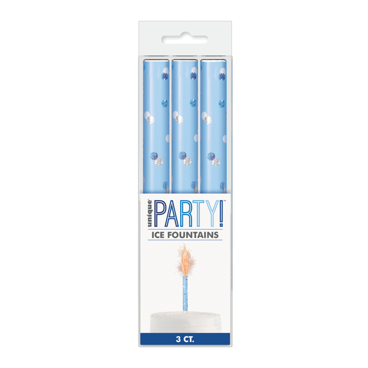 Blue Glitz Ice Fountain Cake Candles - Pack of 3