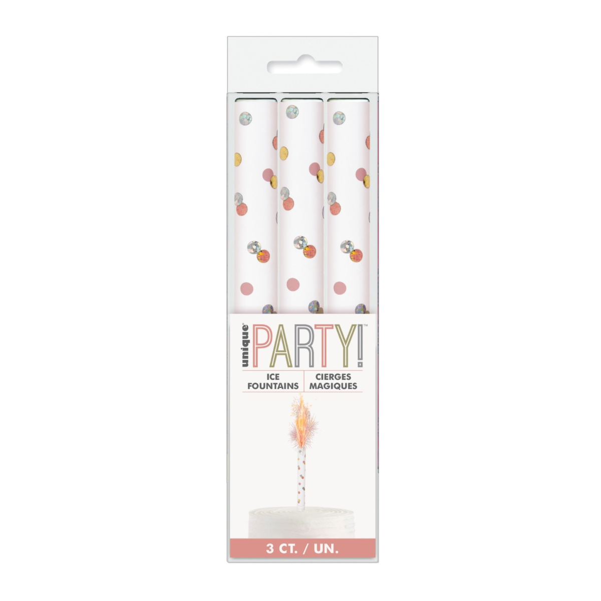 Rose Gold Prismatic Ice Fountain Cake Candles - Pack of 3
