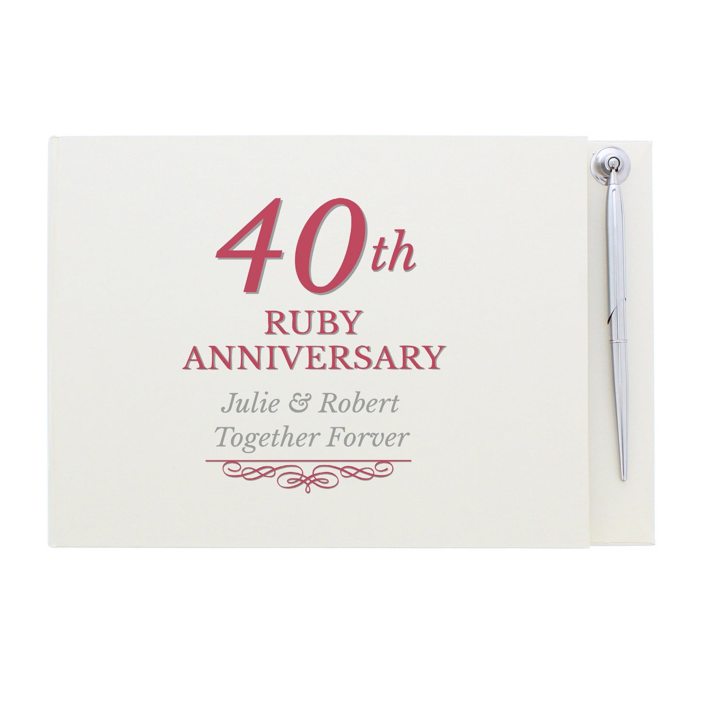 Ruby 40th Anniversary Gift - Personalised Hardback Guest Book & Pen