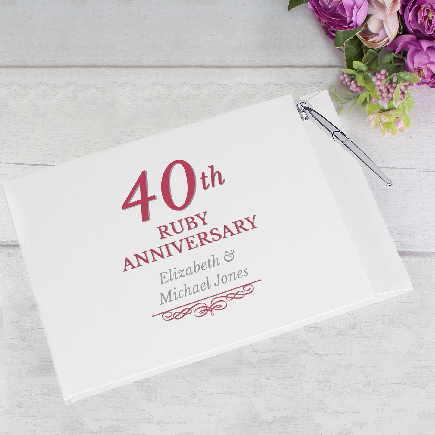 Ruby 40th Anniversary Gift - Personalised Hardback Guest Book & Pen