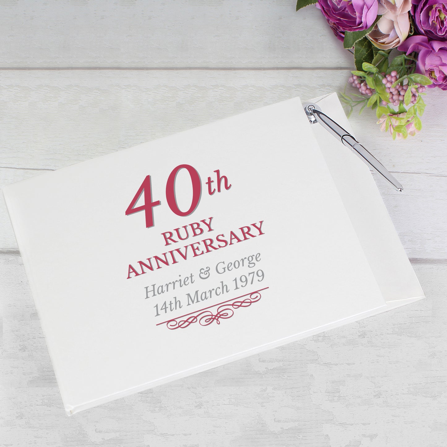 Ruby 40th Anniversary Gift - Personalised Hardback Guest Book & Pen