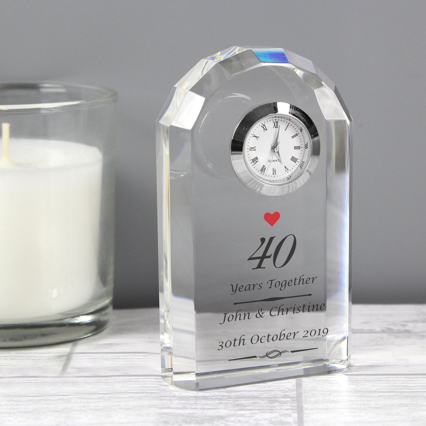 Ruby 40th Anniversary Gift - Personalised Crystal Clock