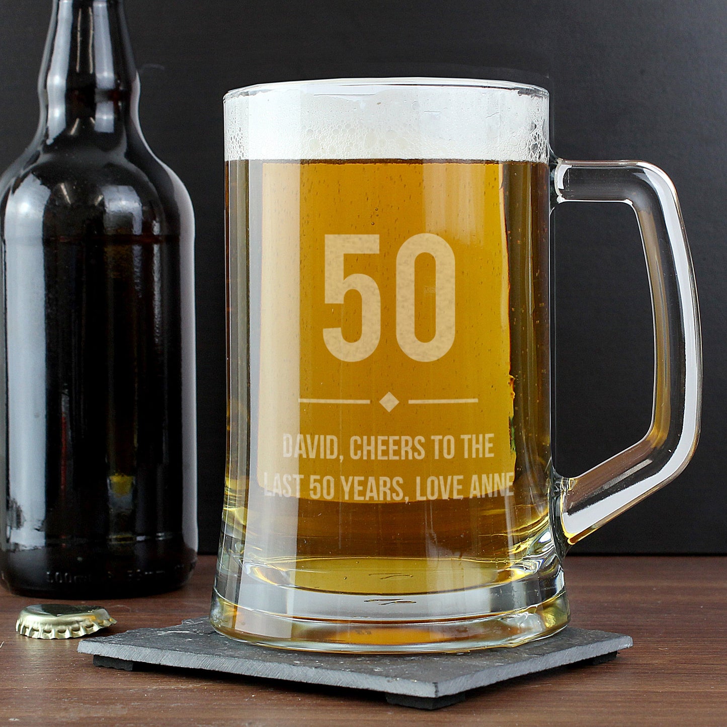 Personalised 50th Glass Pint Stern Tankard