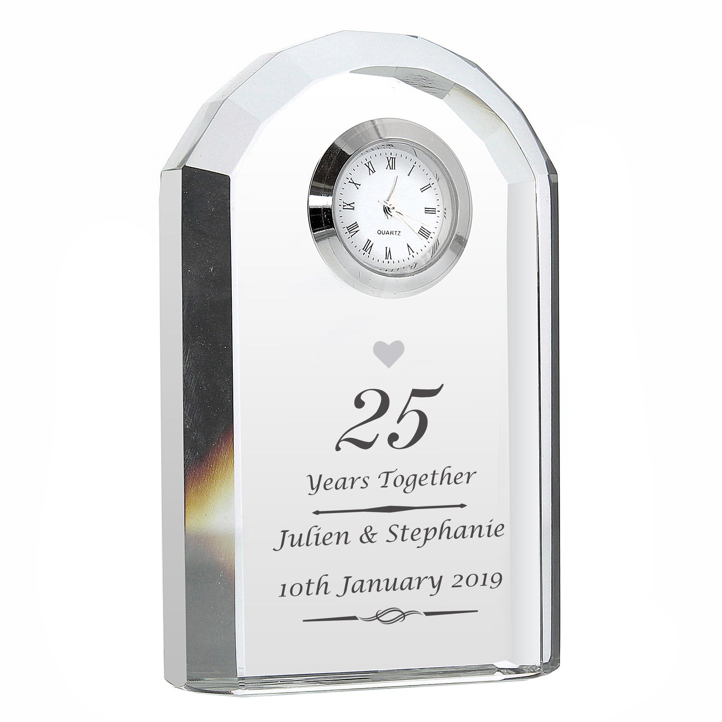 Silver 25th Anniversary Gift - Personalised Crystal Clock