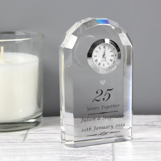 Silver 25th Anniversary Gift - Personalised Crystal Clock