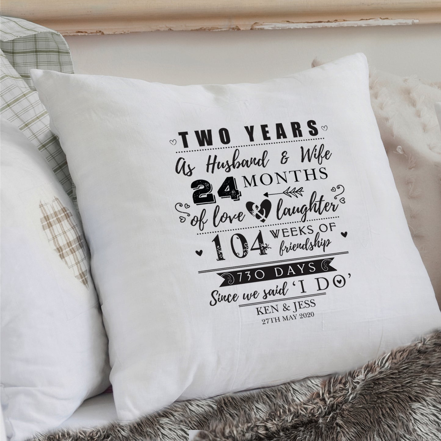 Cotton 2nd Anniversary Gift - Personalised Cushion